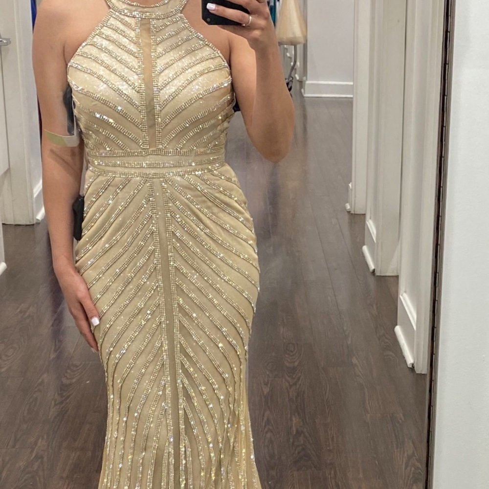 Champagne beaded evening gown - Picture 8 of 12
